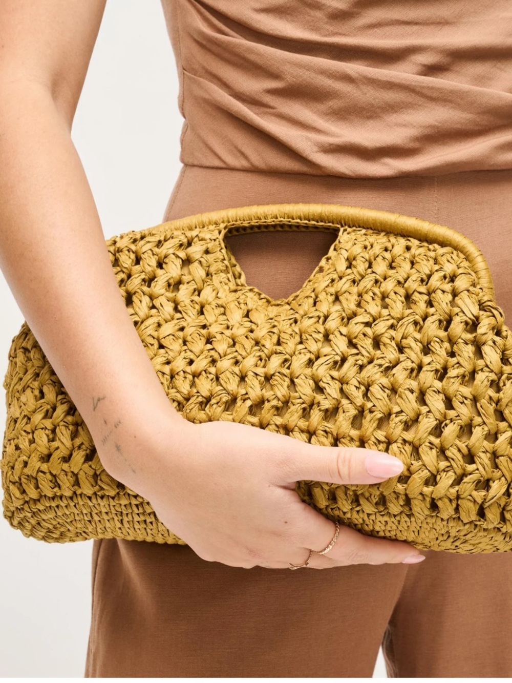 Urban Expressions Abigail Woven Raffia Clutch Mustard